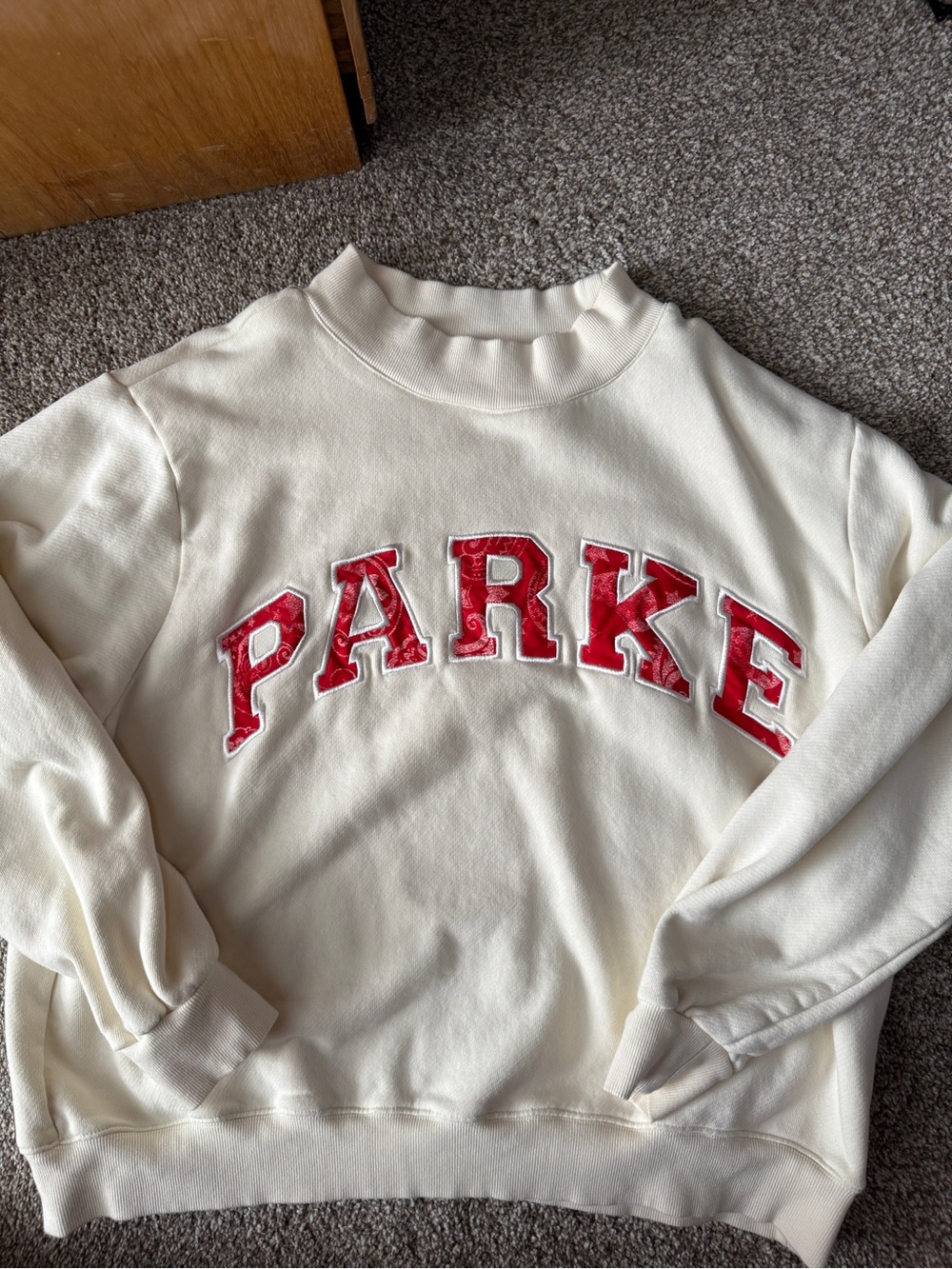 Parke Cream Crewneck Sweatshirt with Red paisley logo